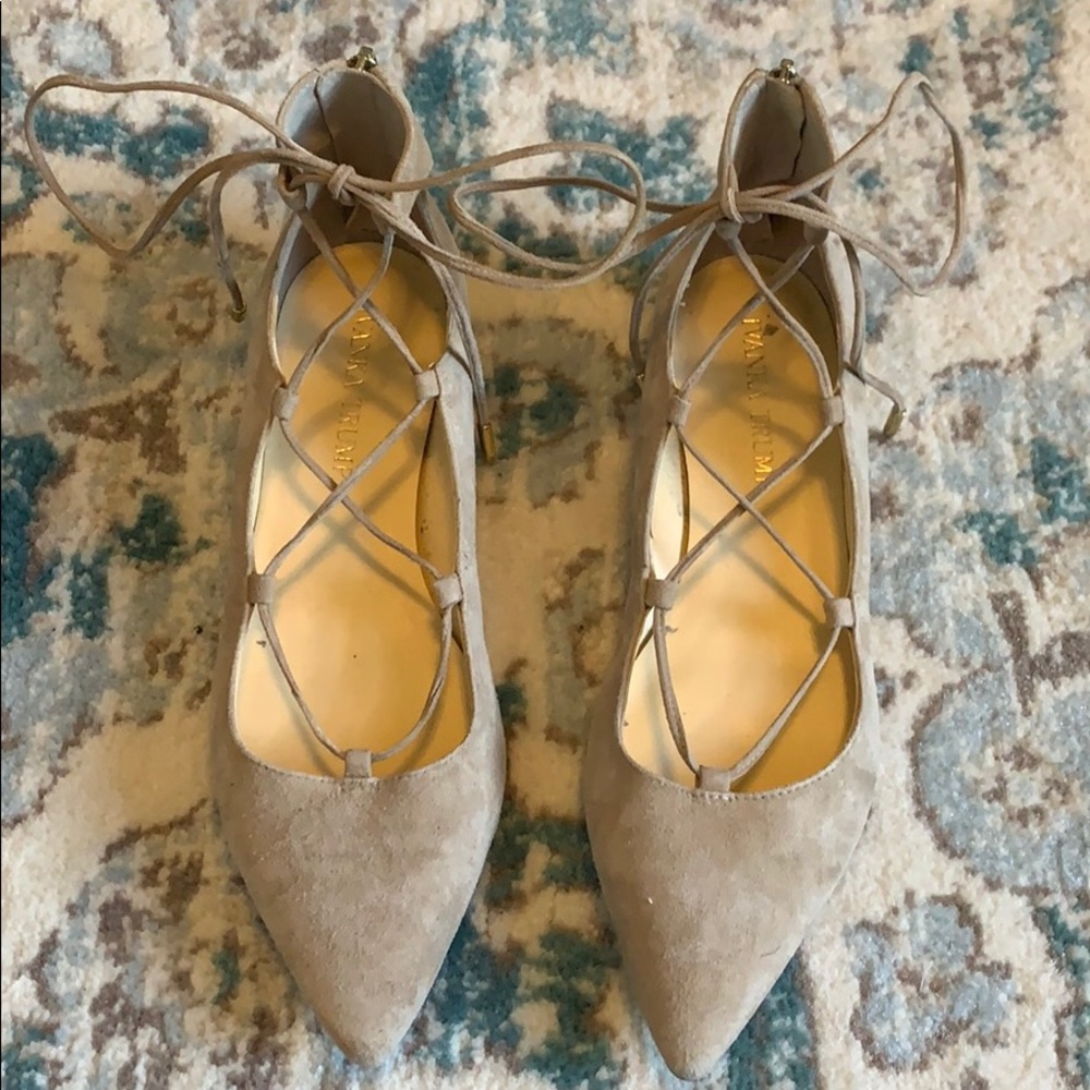 Lace Up Beige Suede Flats